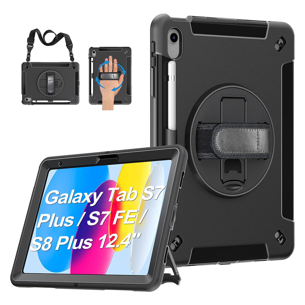 Rugged Case For Galaxy Tab S7 Plus / S7 FE / S8 Plus 12.4" with Pen Holder(Black Diamond)