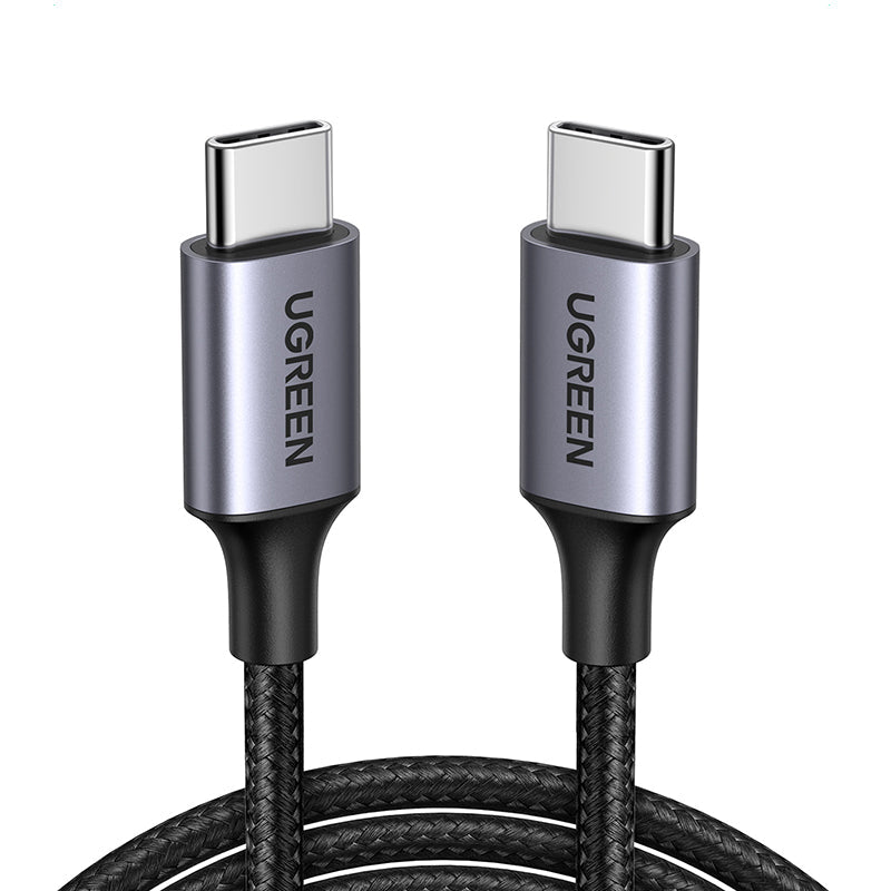 2M 60W USB-C To USB-C 4A Data Cable Aluminum Nylon Braid Grey+ Black Ugreen