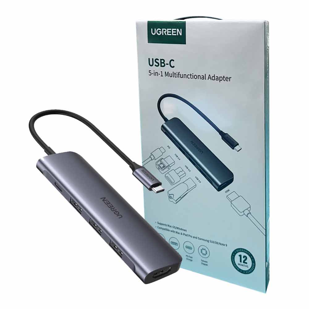 5 in 1 USB-C To HDMI+3*USB 3.0 A+PD Power Converter hub Ugreen