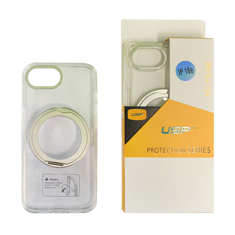 USP Clear Case For iPhone 17e/16e 360° Rotatable Ring Stand Compatible With Magsafe