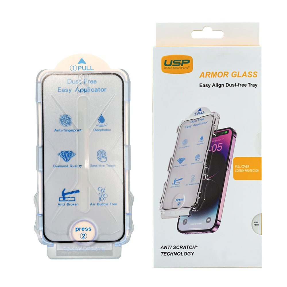 USP Easy Align Dust-free Tray Screen Protector For iPhone 17e/16e/14/13/13 Pro Full Cover (1 Piece/Box)