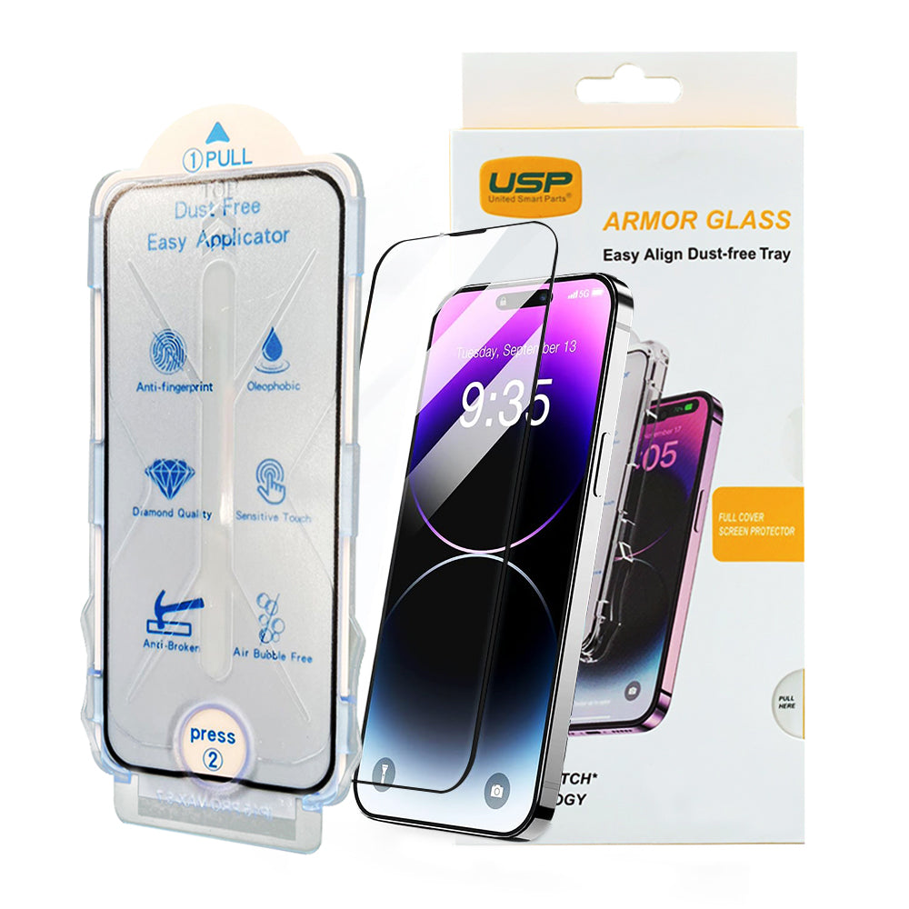 USP Easy Align Dust-free Tray Screen Protector For iPhone 17e/16e/14/13/13 Pro Full Cover (1 Piece/Box)