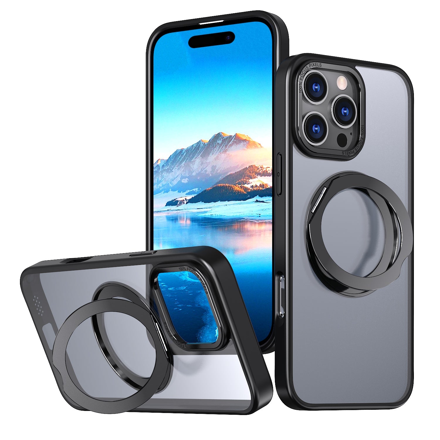 USP Black Case For iPhone 17 Pro 360° Rotatable Ring Stand Compatible With Magsafe