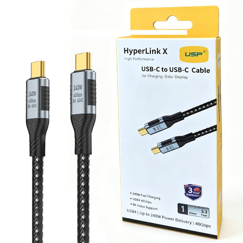 1M HyperLink X Thunderbolt 4 USB-C to USB-C Cable Charge & Video Black （USB 4 - 40Gbps, 240W, 8K/60Hz)