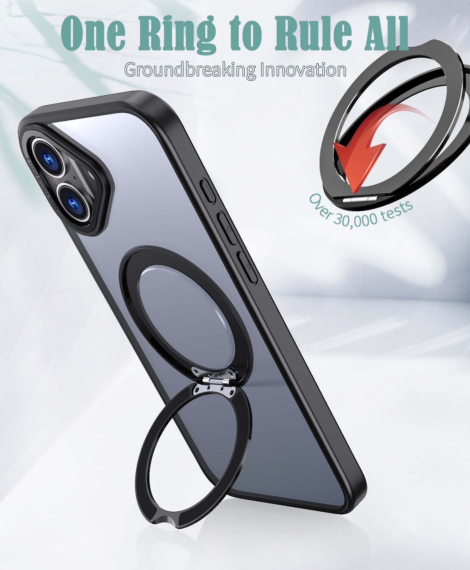 USP Black Case For iPhone 16 Plus 360° Rotatable Ring Stand Compatible With Magsafe