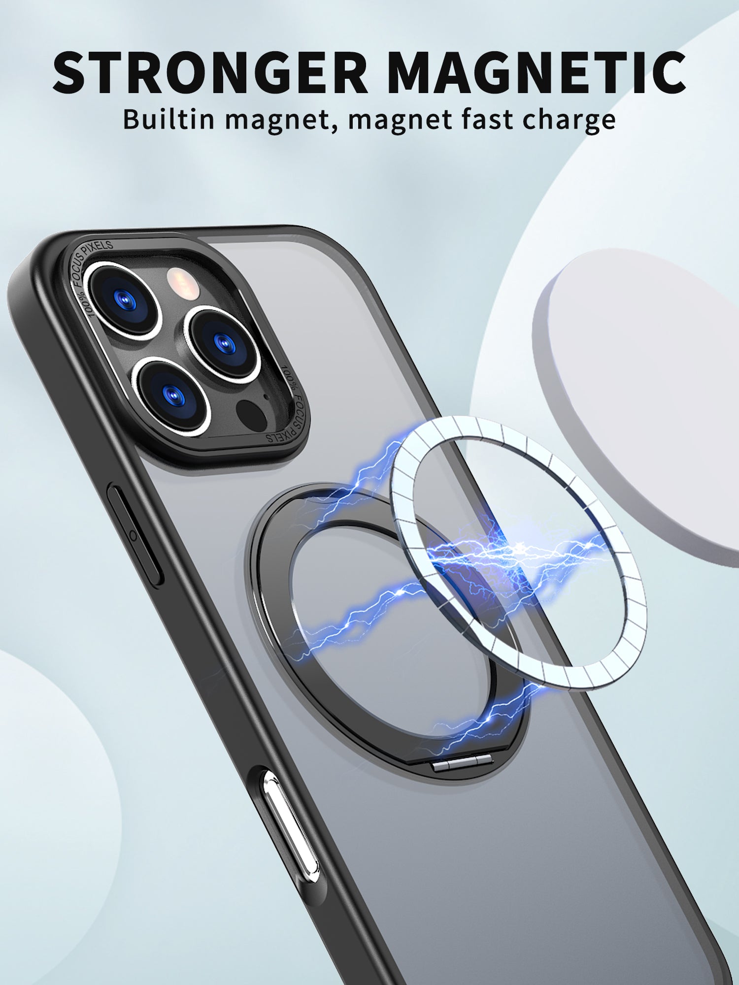 USP Black Case For iPhone 17 Pro 360° Rotatable Ring Stand Compatible With Magsafe