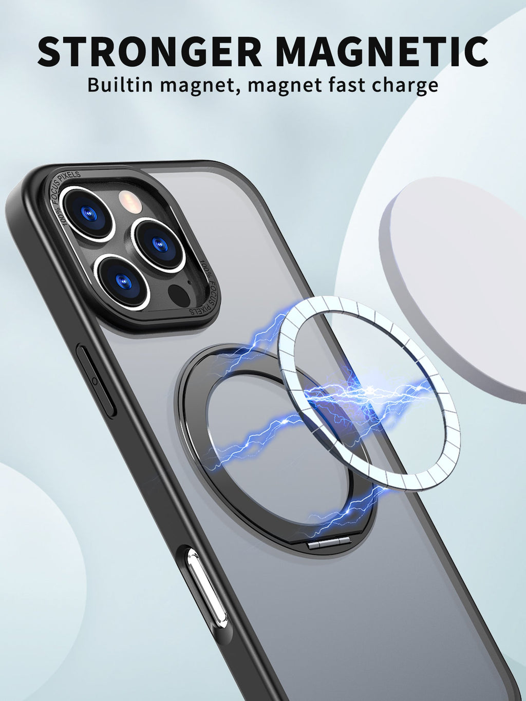 USP Black Case For iPhone 17 360° Rotatable Ring Stand Compatible With Magsafe