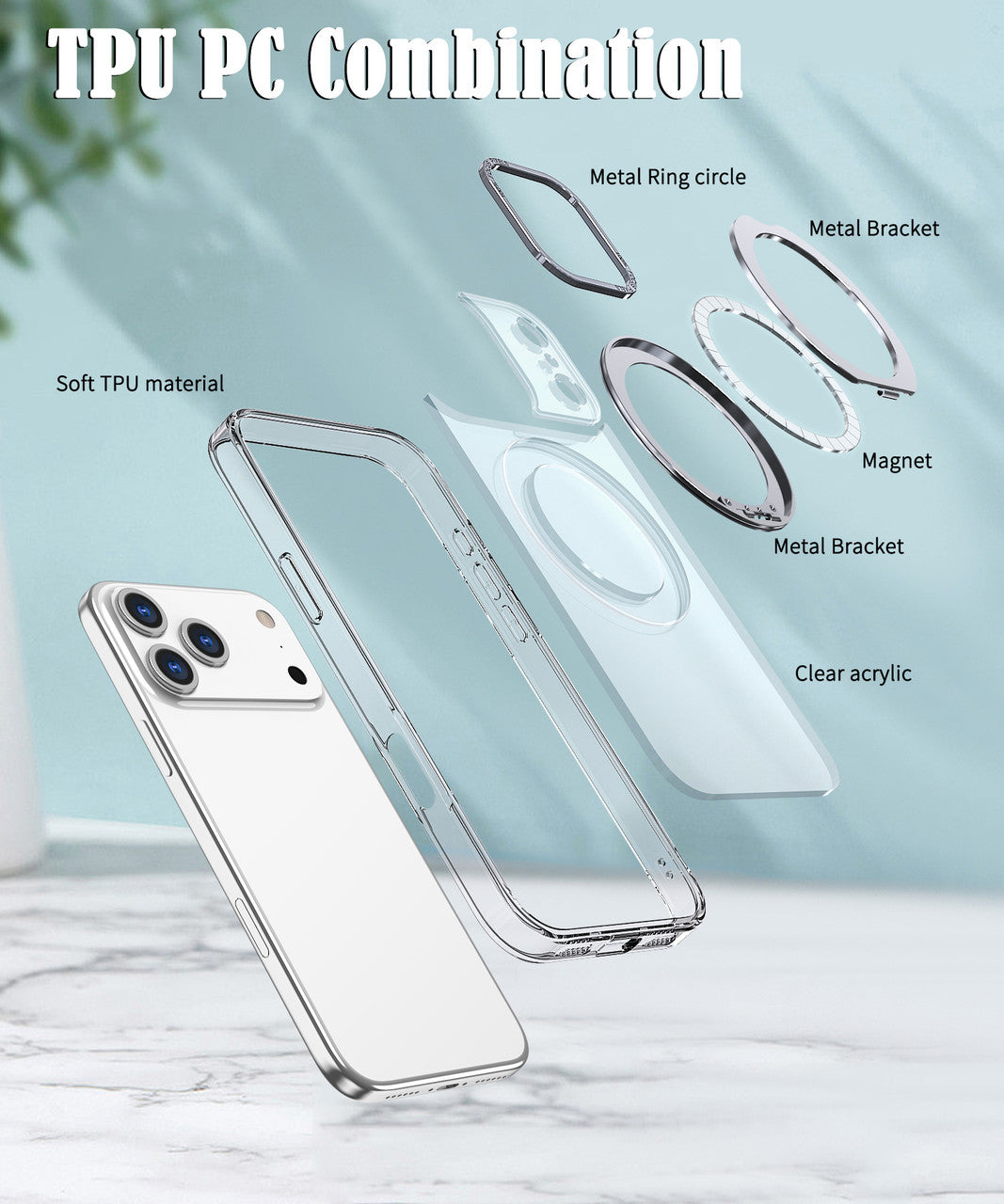 USP Clear Case For iPhone 17 Pro Max 360° Rotatable Ring Stand Compatible With Magsafe