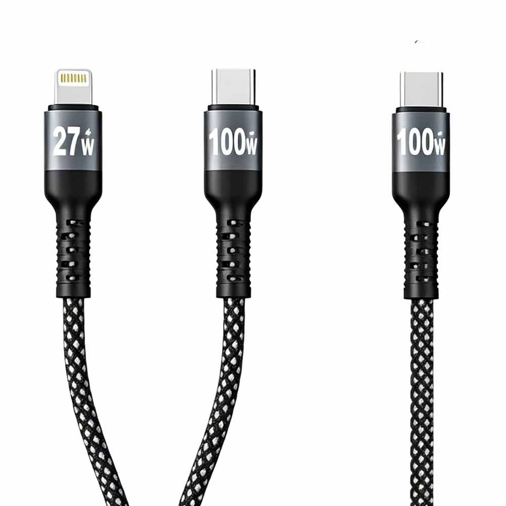 2 in 1 USB-C to Lighting + USB-C  Super Fast Charging Cable 100W  Nylon Braided Cable 1.2M USP