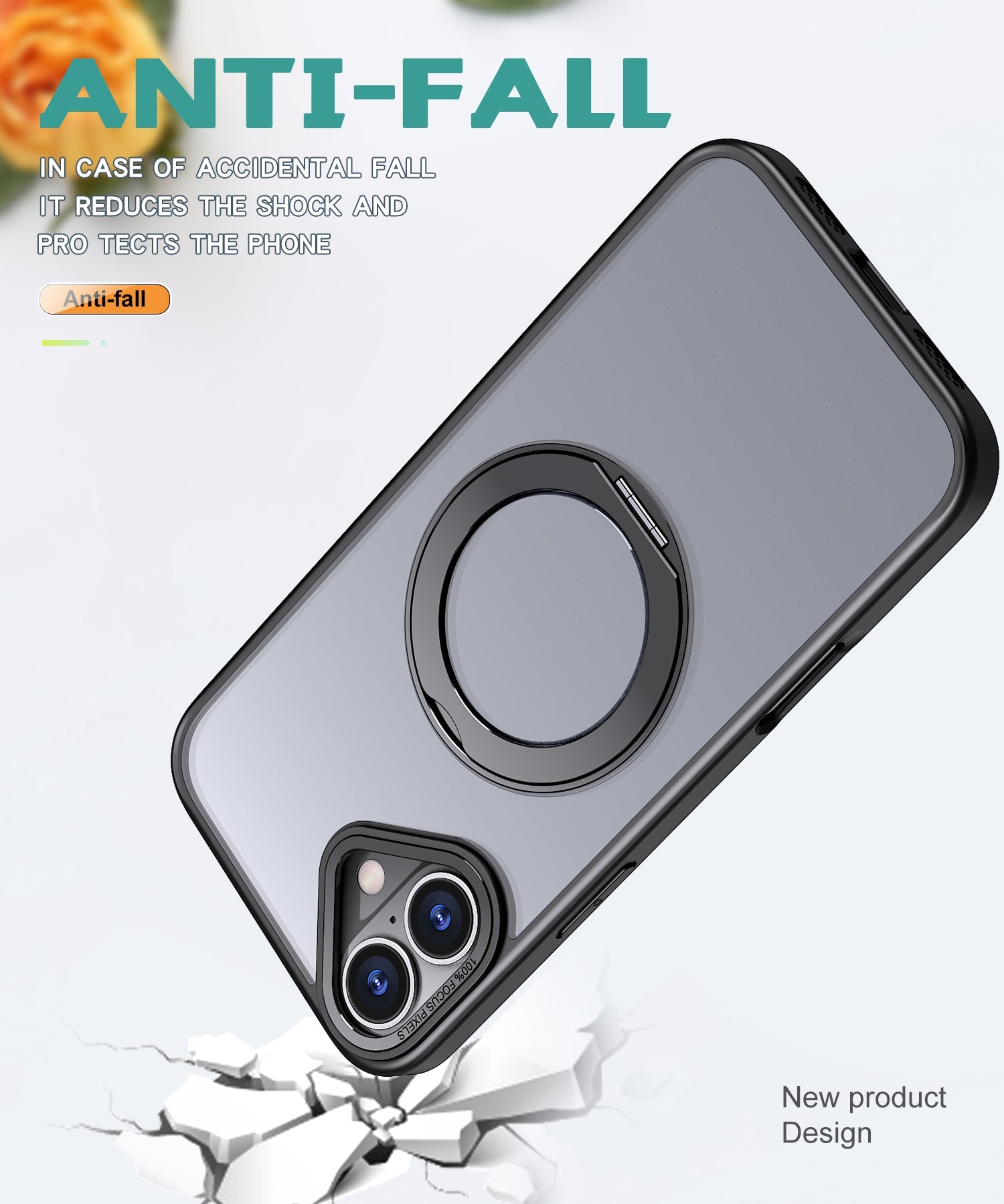 USP Black Case For iPhone 16 Plus 360° Rotatable Ring Stand Compatible With Magsafe
