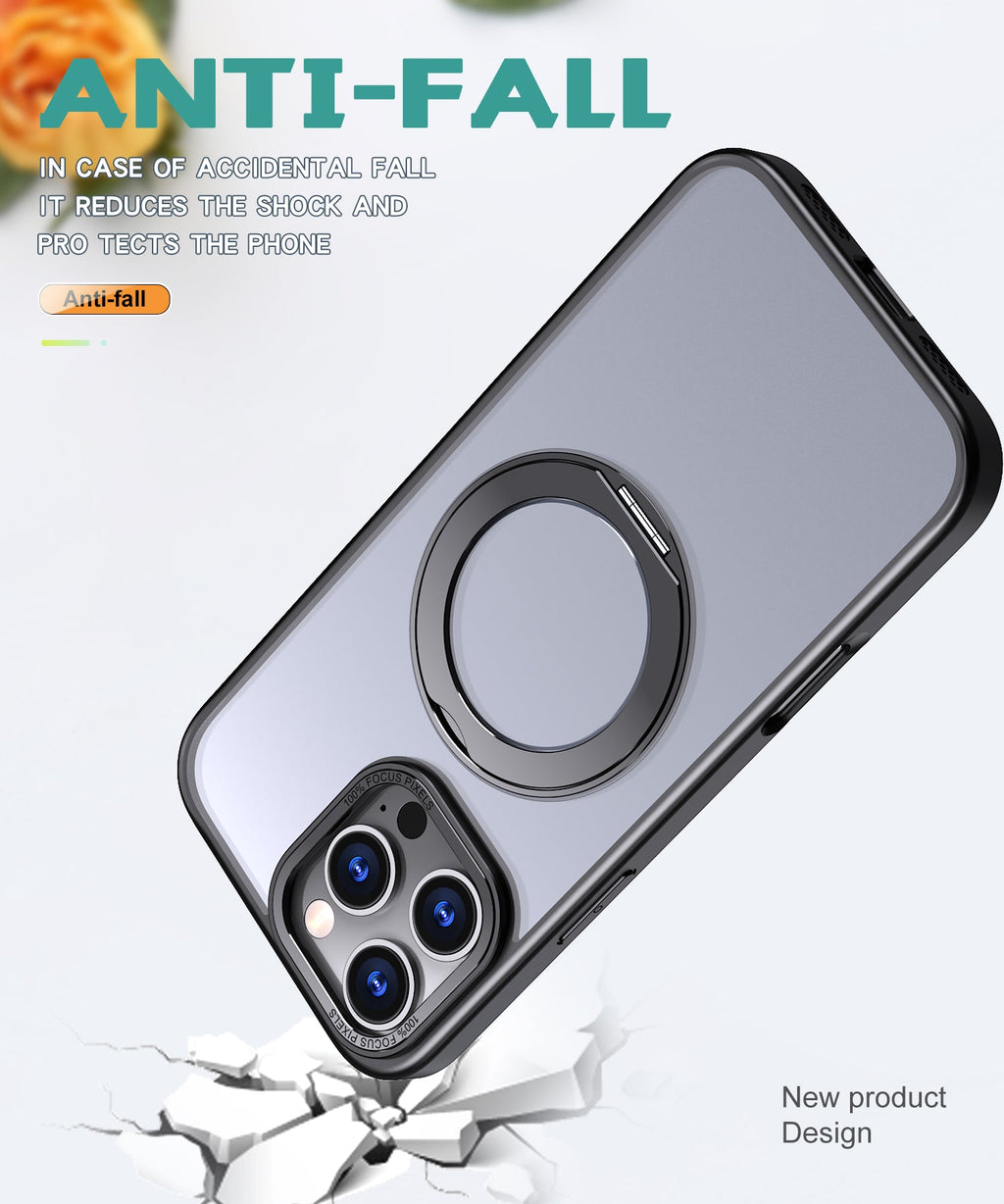 USP Black Case For iPhone 17 360° Rotatable Ring Stand Compatible With Magsafe