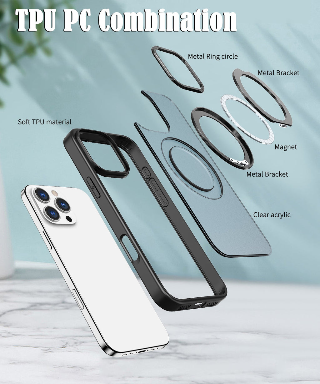 USP Black Case For iPhone 17 Pro 360° Rotatable Ring Stand Compatible With Magsafe