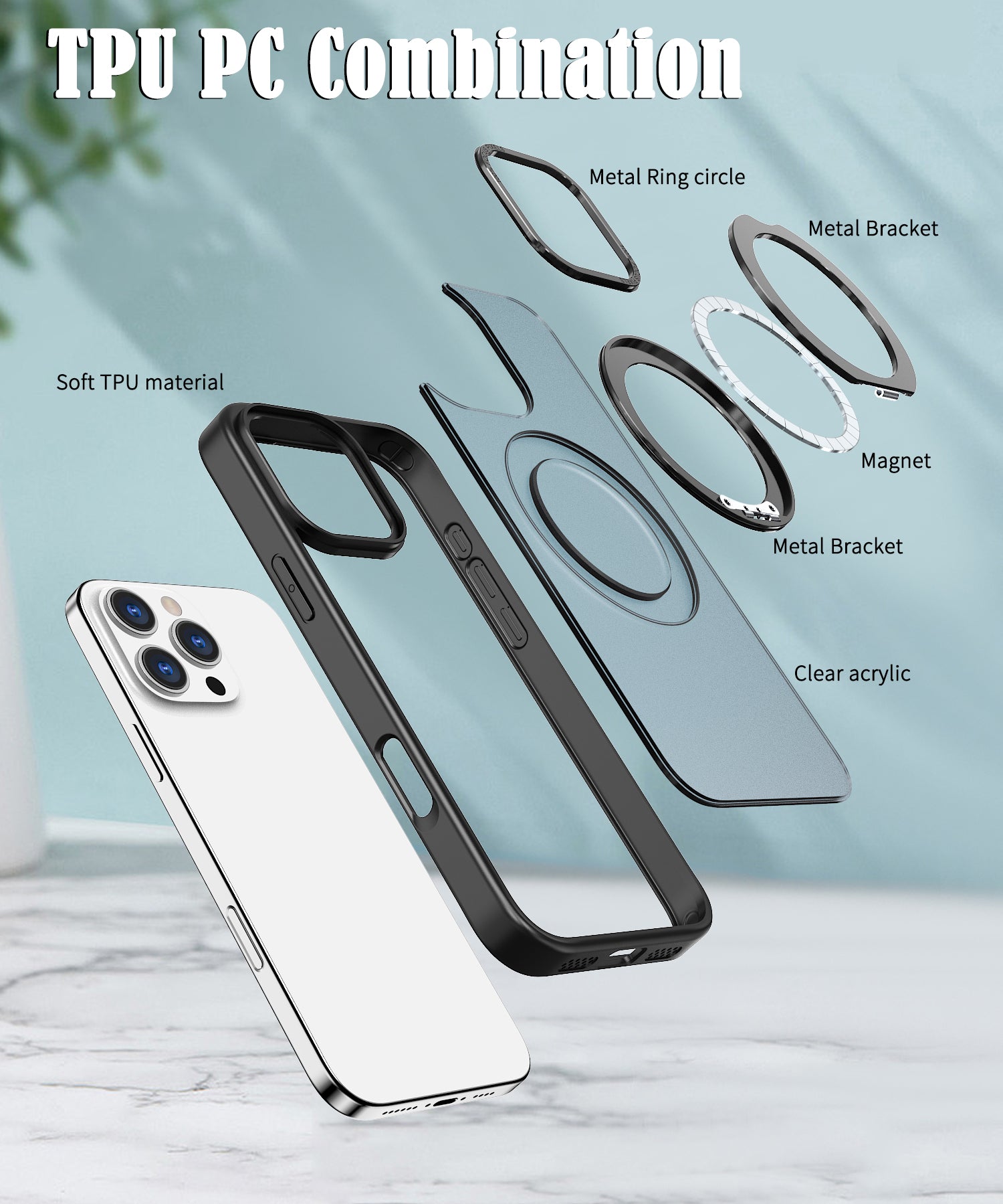 USP Black Case For iPhone 17 Pro Max 360° Rotatable Ring Stand Compatible With Magsafe