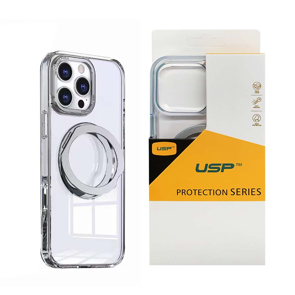 USP Clear Case For iPhone 16 Pro 360° Rotatable Ring Stand Compatible With Magsafe