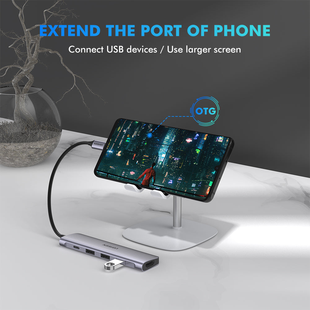 5 in 1 USB-C To HDMI+3*USB 3.0 A+PD Power Converter hub Ugreen