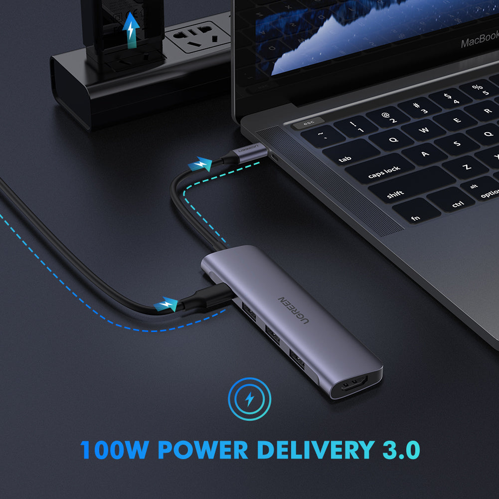 5 in 1 USB-C To HDMI+3*USB 3.0 A+PD Power Converter hub Ugreen