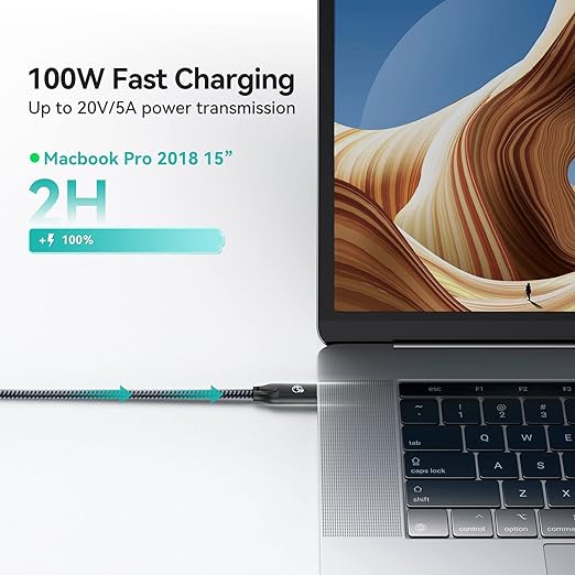 2M BoostUp Cafule USB 3.2 Gen-C to USB-C Cable Charge & Video Black （USB 3.2 Gen 2x2 - 20Gbps, 100W/5A, 8K/60Hz)