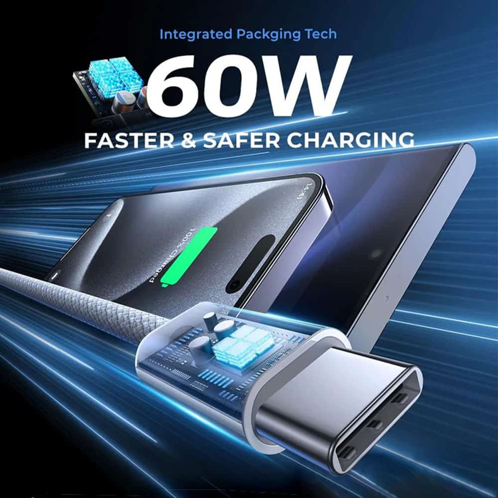 1M BoostUp White USB-C to USB-C PD 60W High Density Braided Fast Charging Cable  USP