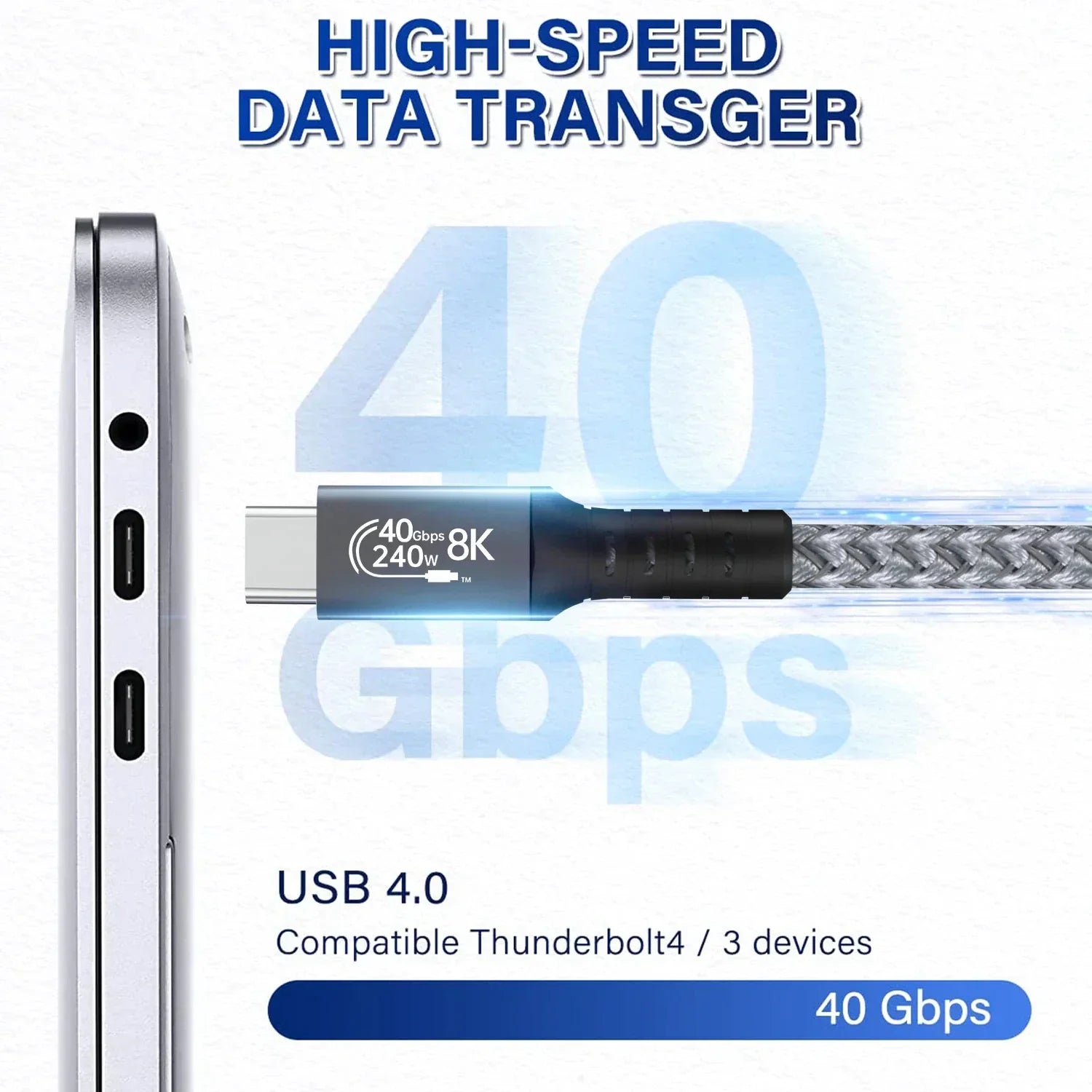 1M HyperLink X Thunderbolt 4 USB-C to USB-C Cable Charge & Video Black （USB 4 - 40Gbps, 240W, 8K/60Hz)