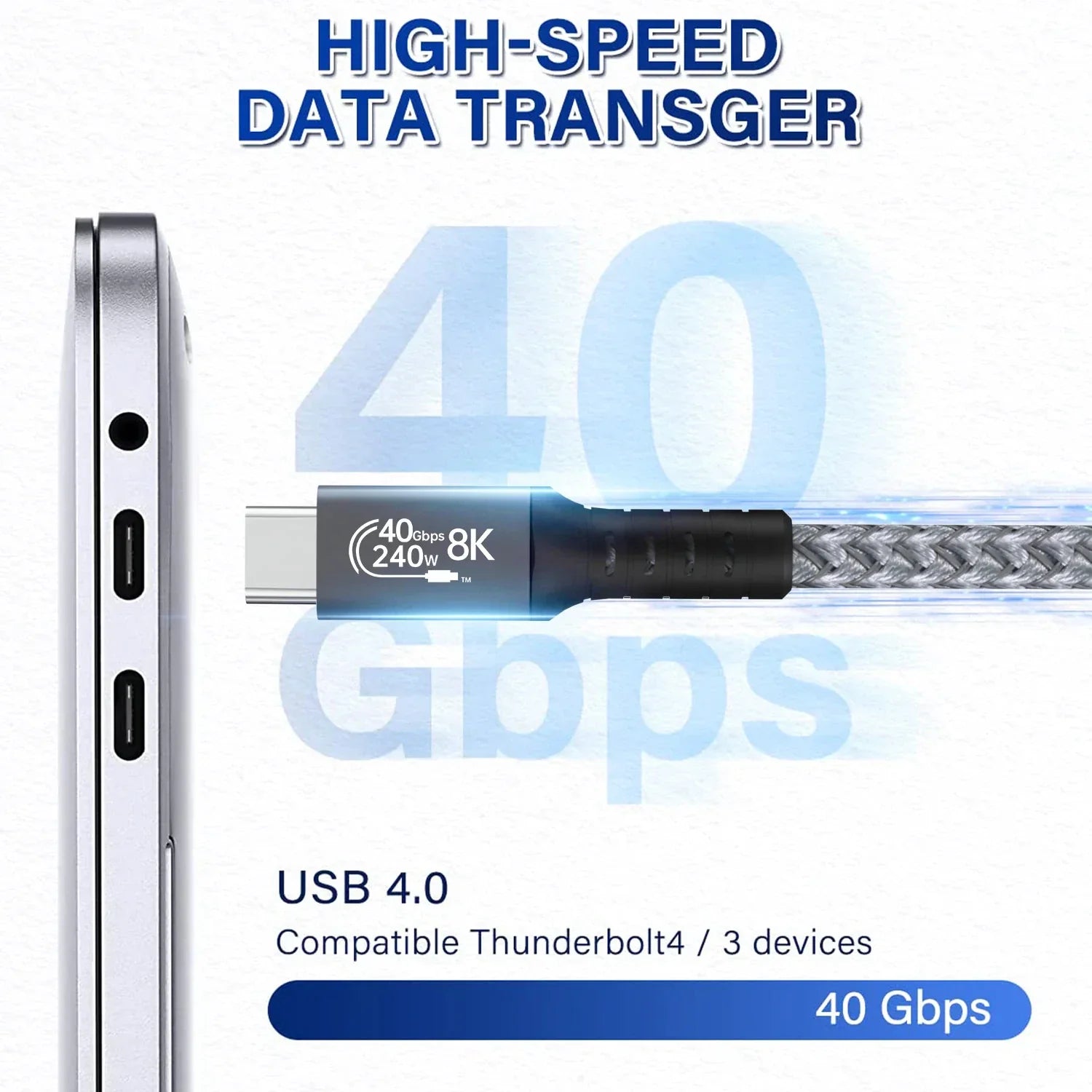 1.8M HyperLink X Thunderbolt 4 USB-C to USB-C Cable Charge & Video Black （USB 4 - 40Gbps, 240W, 8K/60Hz)