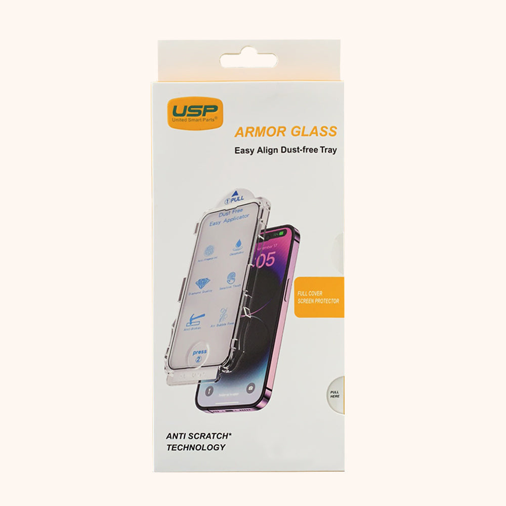 USP Easy Align Dust-free Tray Screen Protector For iPhone 17e/16e/14/13/13 Pro Full Cover (1 Piece/Box)