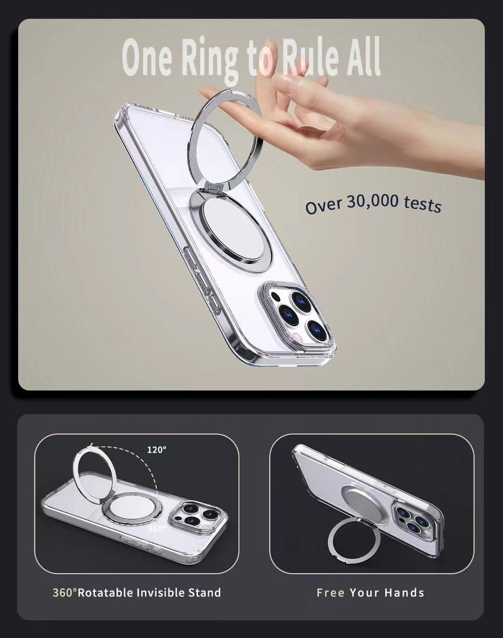 USP Clear Case For iPhone 17 360° Rotatable Ring Stand Compatible With Magsafe