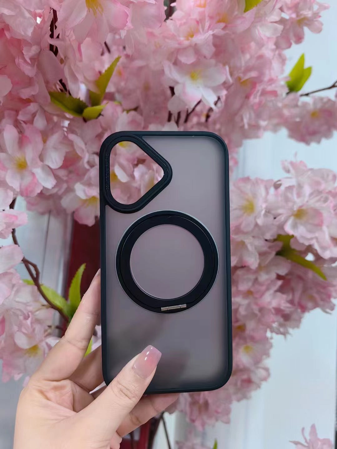 USP Black Case For iPhone 16 Plus 360° Rotatable Ring Stand Compatible With Magsafe