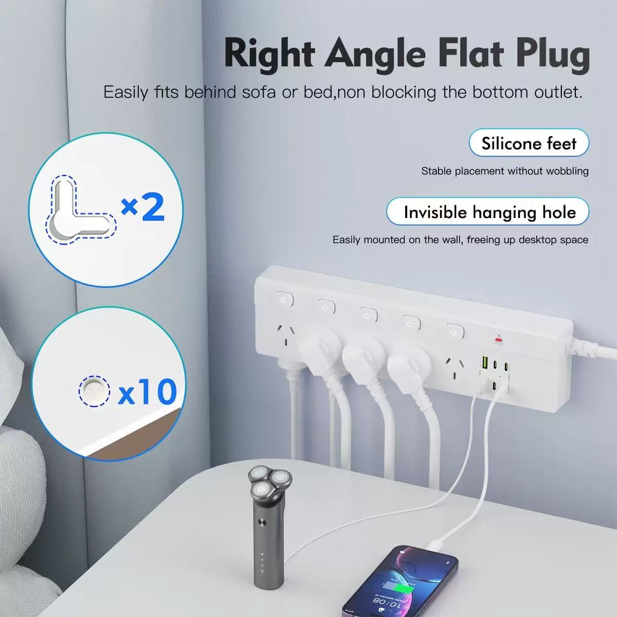 16-in-1 Surge Protected Power Board with 10 AC Outlets & 6 USB Ports