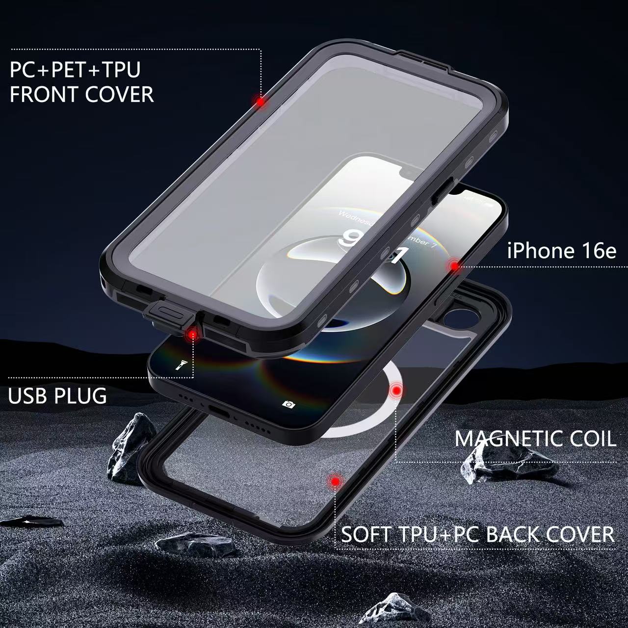 USP Apple iPhone 17e/16e WaterProoof Case Black