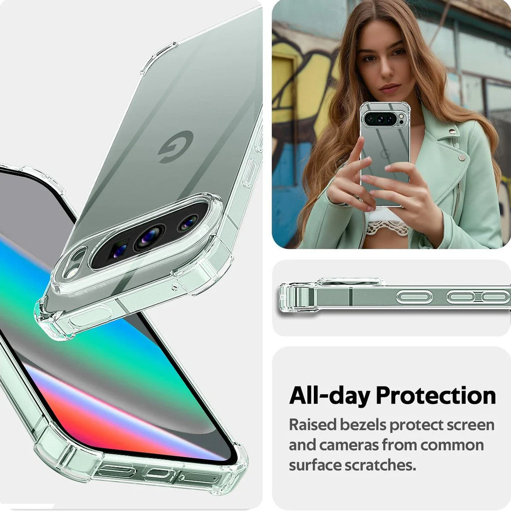 Google Pixel 9 Pro / 10 Pro Clear Acrylic+ TPU hard Case  (With Soft Round Airbags)