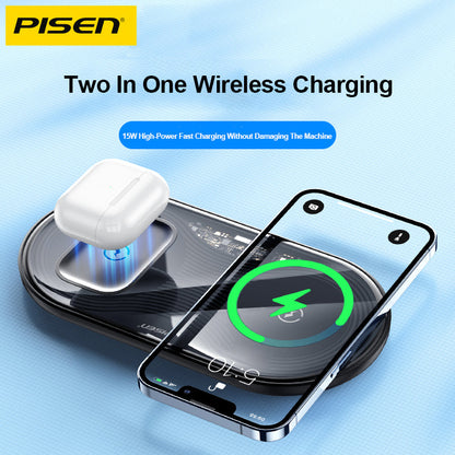 Pisen-2-in-1 Wireless Charger (Transparent Technology Version) (XY-C18/Black)