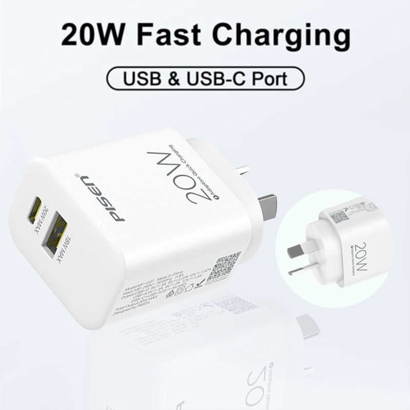 20W USB A + TYPE C Fast Wall Charger PISEN