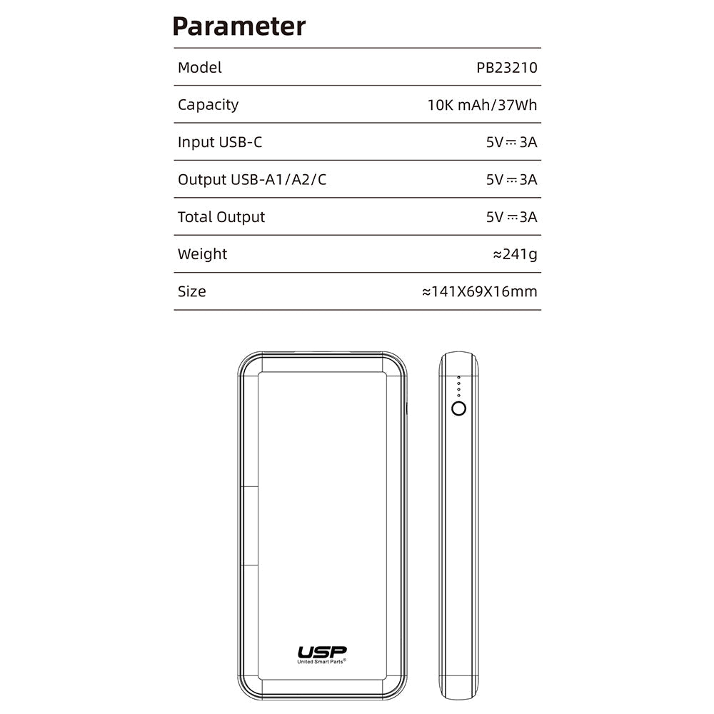 USP Power Bank 10K mAh (10000mAh) White with 3 USB Outputs