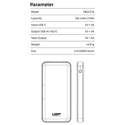 USP Power Bank 10K mAh (10000mAh) White with 3 USB Outputs