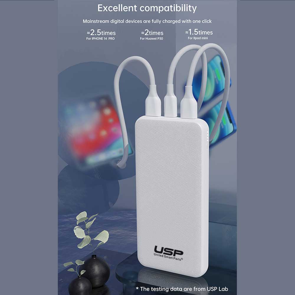 USP Power Bank 10K mAh (10000mAh) White with 3 USB Outputs