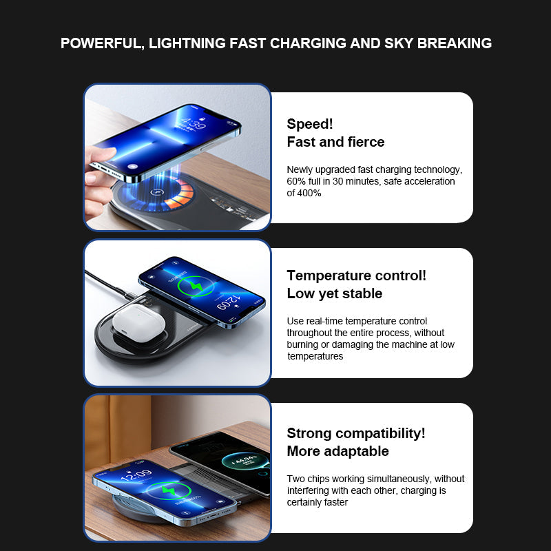 Pisen-2-in-1 Wireless Charger (Transparent Technology Version) (XY-C18/Black)