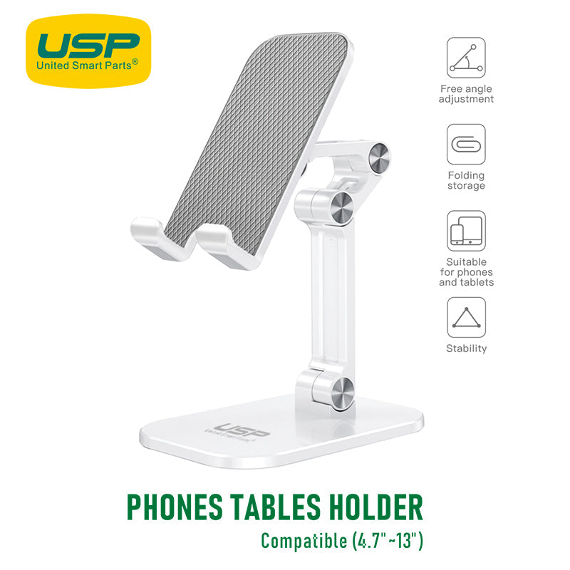 Folding Desktop Phone Stand/Holder for iPhone/iPad White USP