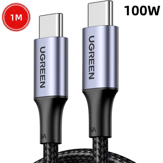 1M 100W USB-C To USB-C  5A Data Cable Aluminum Nylon Braid Grey+ Black Ugreen