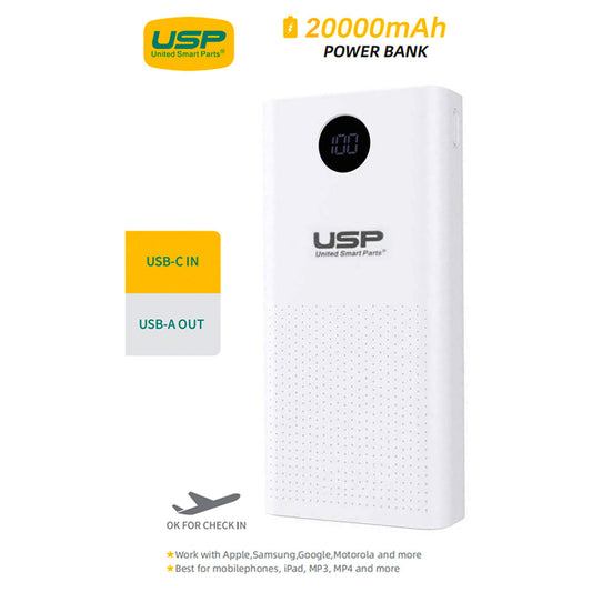 USP Power Bank 20K mAh (20000mAh) White with 2 USB Outputs and 2 Input