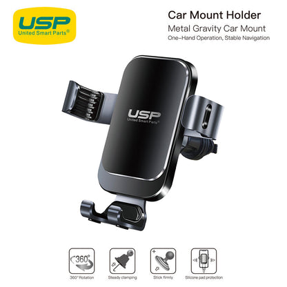 USP Gravity Car Mount Holder(Hook Up Air Outlet Version) Black