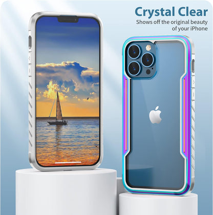 Phonix Aluminum Alloy Frame Case For iPhone 15 Plus Rainbow Clear Case