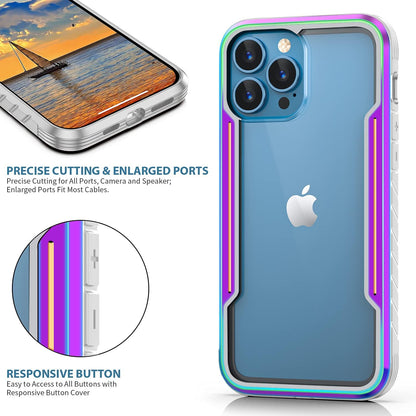 Phonix Aluminum Alloy Frame Case For iPhone 15 Plus Rainbow Clear Case