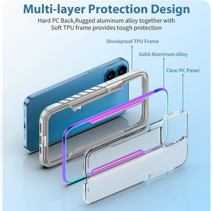 Phonix Aluminum Alloy Frame Case For iPhone 15 Plus Rainbow Clear Case