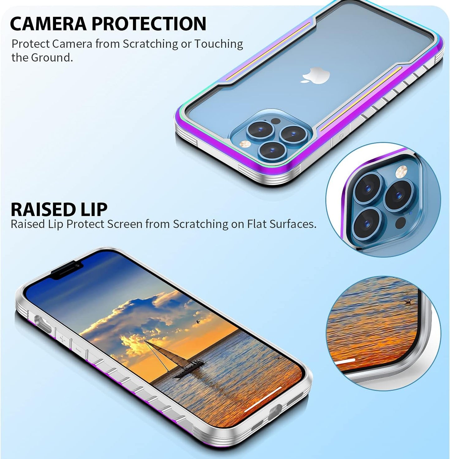 Phonix Aluminum Alloy Frame Case For iPhone 15 Plus Rainbow Clear Case