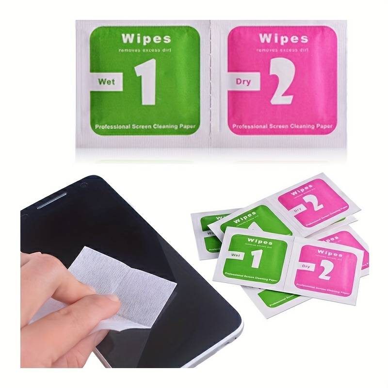 Premium Portable Mobile Phone Tempered Film Cleaning Bag - Wet & Dry Alcohol wipe