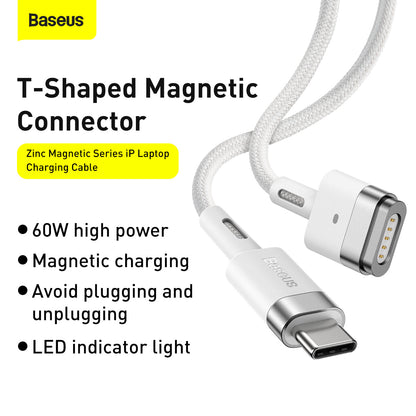 Baseus Zinc Magnetic Series iP Laptop Charging Cable Type-C to T-shaped Port 60W 2m White