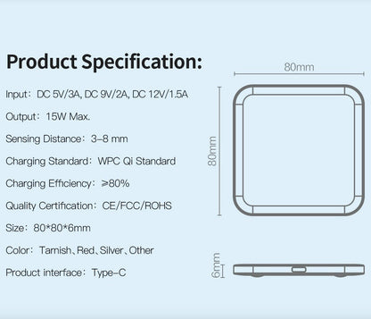 15W Metal Universal Ultra Slim Wireless Charging Pad( Black)
