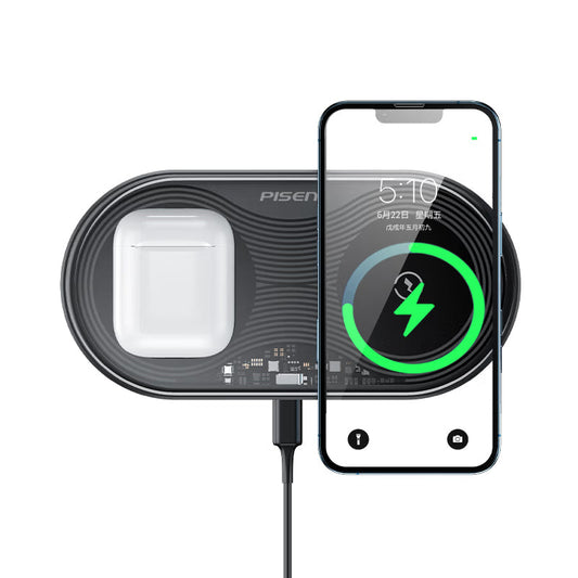 Pisen-2-in-1 Wireless Charger (Transparent Technology Version) (XY-C18/Black)