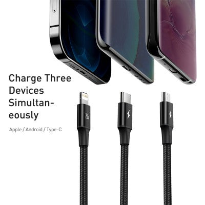 3 in 1 1.5M  Aluminum Alloy Braided Charging Cable(1500mm) AP04-1500 PISEN