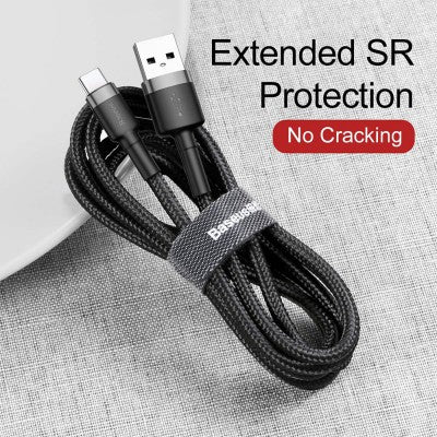 1M  USB-C to USB-A cafule Cable USB For Type-C 3A 1M Gray+Black Baseus